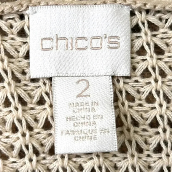 Chico’s Leslie Lace Long Line Knit Open Front Cardigan Cream Medium - Picture 9 of 11